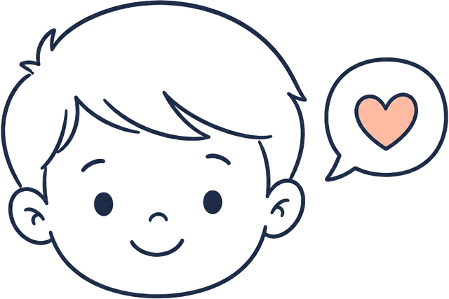 Illustration of a child with a heart speech bubble